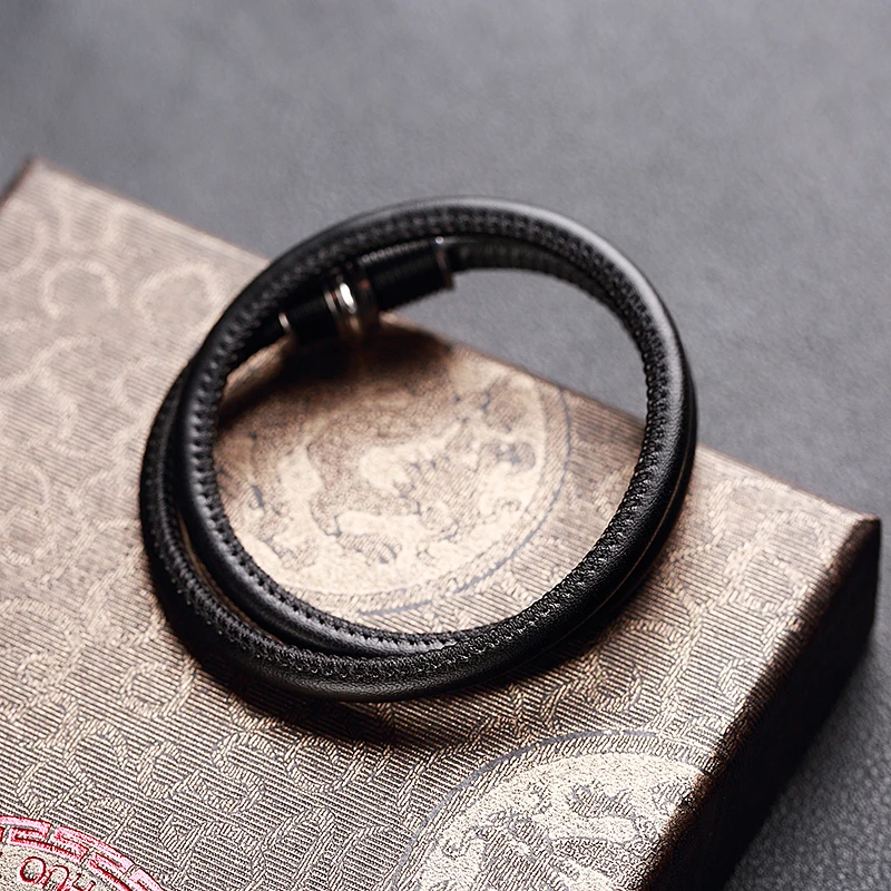 Мужские и женские двухслойные браслеты из натуральной кожи нержавеющей стали|steel