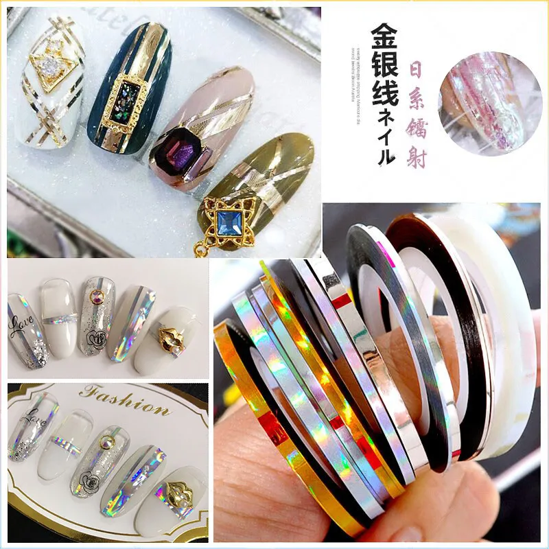 Новые 3 рулона радужных золотых серебряных прозрачных лент для дизайна ногтей/1