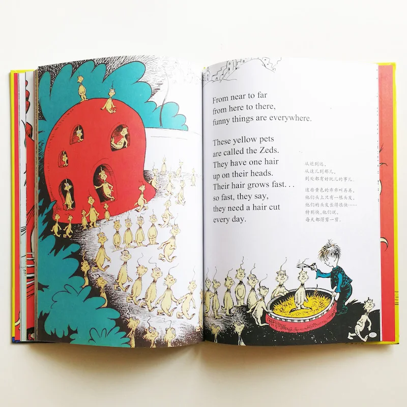 One Fish Two Fish Red Fish Blue Fish от Dr. Seuss Classic Kids двуязычная книга с картинками(английский и упрощенный китайский) в твердом переплете