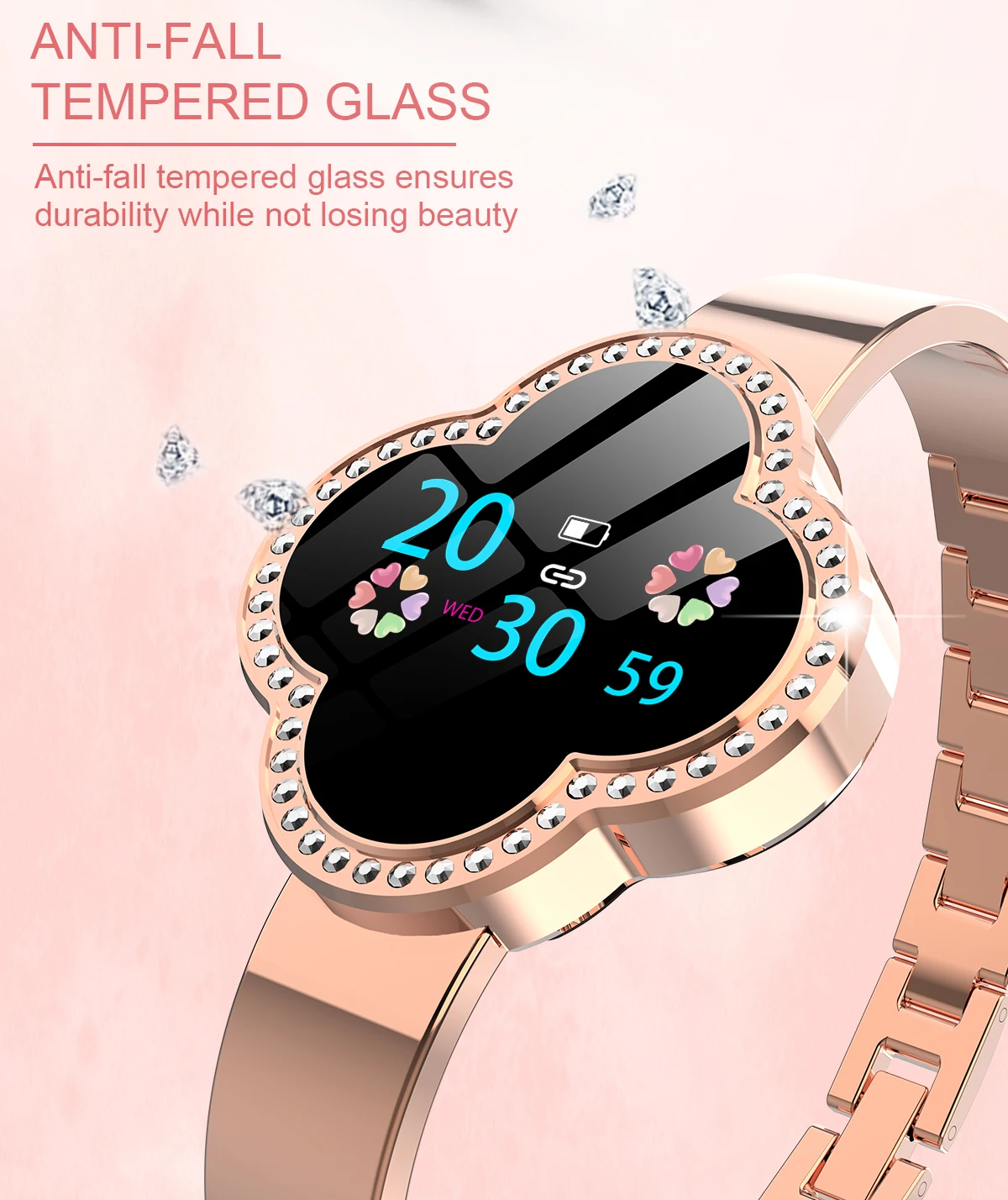 Fashion Smart Bracelet Lady Heart Rate Blood Pressure Oxygen Sport Calorie Clover IP67 Waterproof Watch for IOS Android | Электроника