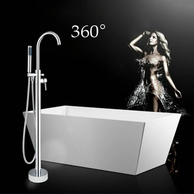Chrome Shower 2 KEMAIDI напольная ванна Наполнитель душ Римский смеситель для ванны набор отдельно стоящая черная ванна Круглый Носик Смеситель для ванны - Color: Chrome Shower 2