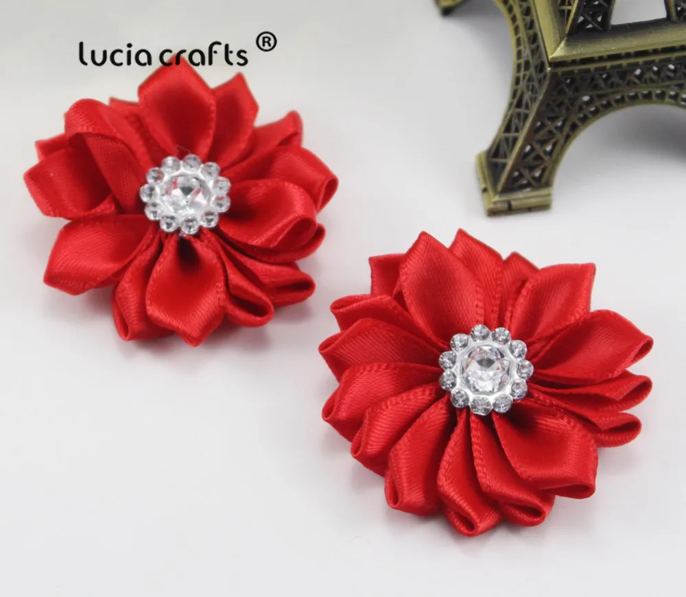 Red 2pcs 2шт/6 шт 3,5 см разные цвета атласная лента ткань цветок Стразы ручной работы украшения Аппликации Аксессуары CB0311 - Цвет: Red 2pcs