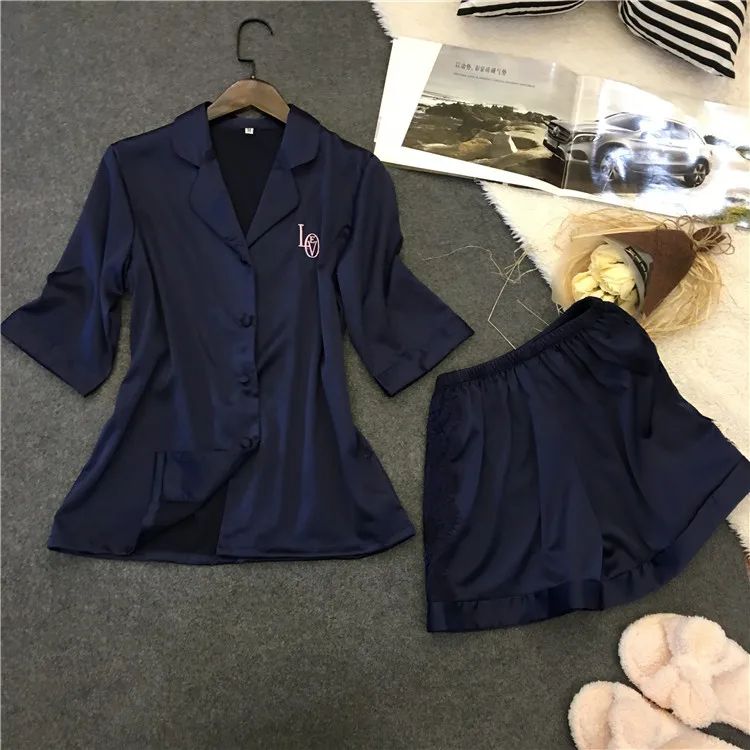 Лидер продаж Модный женский пижамный комплект кружевная атласная Домашняя