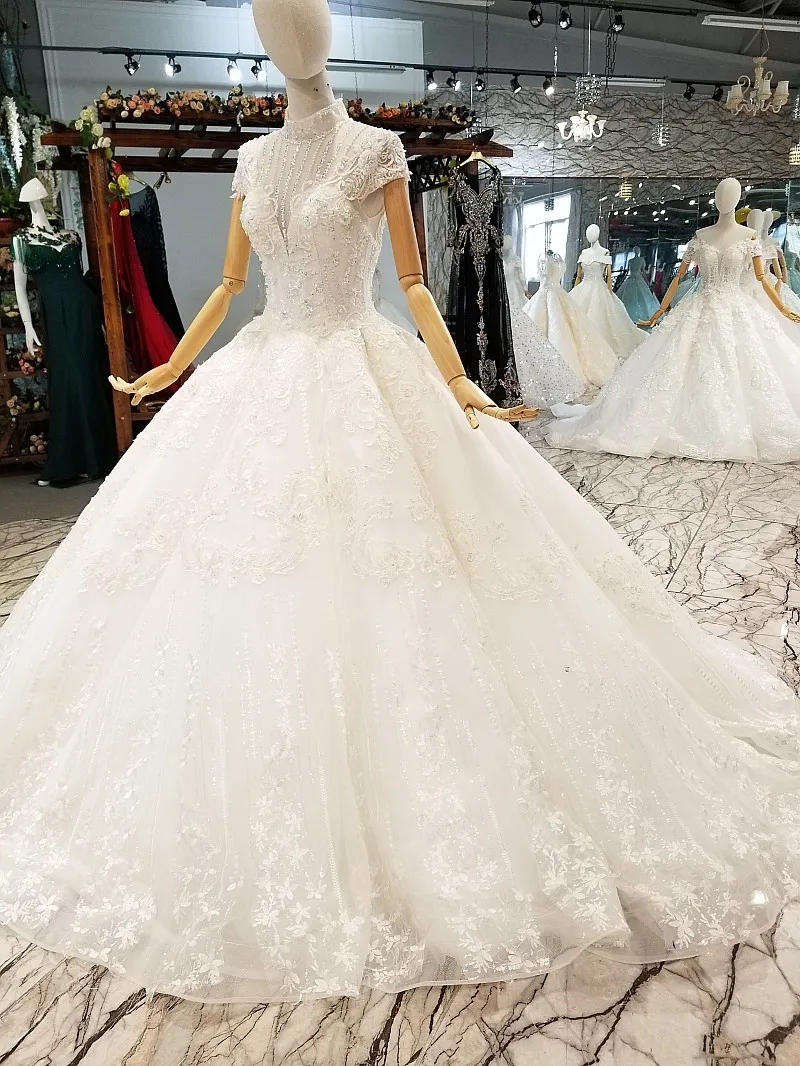 LS812401 с коротким шлейфом простое свадебное платье 2018 специальное высоким воротом