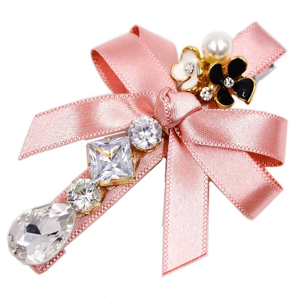 

3.2" rhinestones elements silk ribbon bowknot alligator fine hair clip claw for women and girls