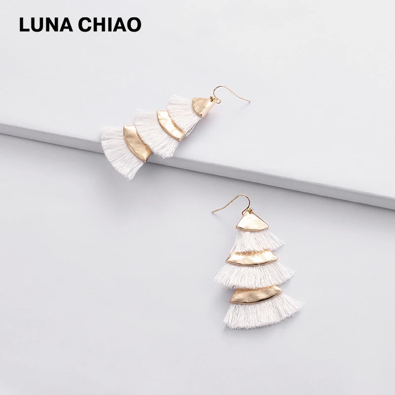 LUNA CHIAO, модные серьги Brincos, трехслойные, с бахромой, женские серьги, висячие серьги, ювелирное изделие для женщин