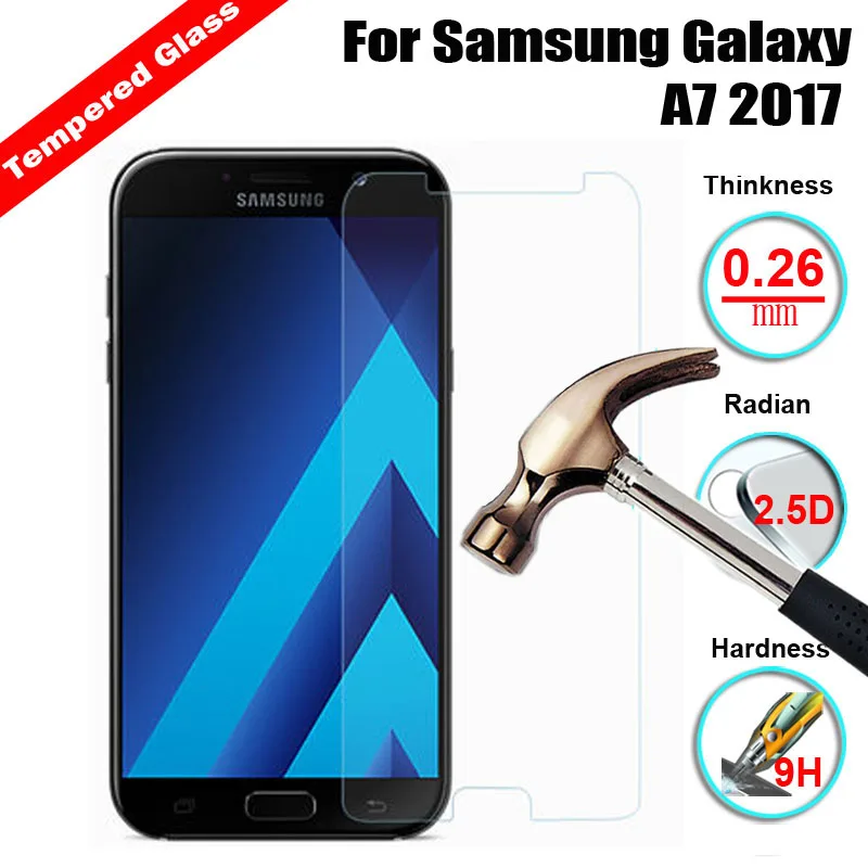 Закаленное стекло 2.5D Защита экрана для Samsung Galaxy A7 2017 твердость 9H ультратонкая