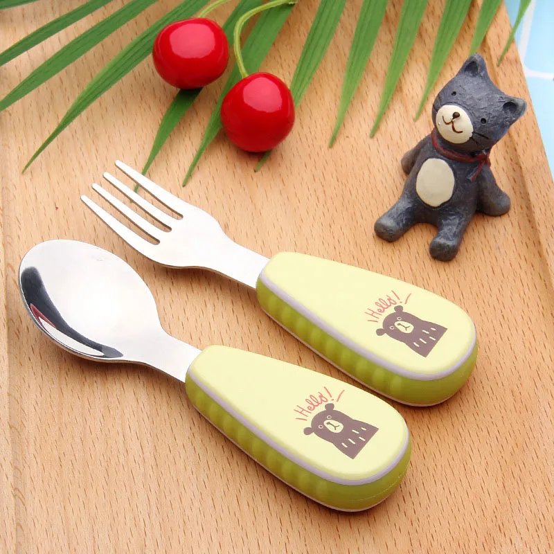 Creative cartoon children's Cutlery Set Dinnerware Stainless Steel Sets Baby Tableware Fork Cute Dining Appliance | Дом и сад