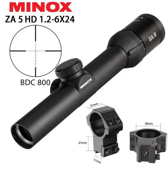 with dovetail rings3 MINOX ZA 5i HD 1,2-6X24 ИК компактный охотничий троп прицел стекло травленый с подсветкой сетка длинный глаз рельеф прицел оптические прицелы - Цвет: with dovetail rings3