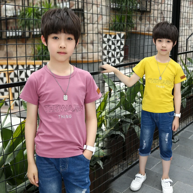 FYH Summer Kids Clothing Boys Short Sleeve T-shirt+Denim Pants Children Cotton T-shirt+Pants 2pcs School Clothes Suit 5-14Y |
