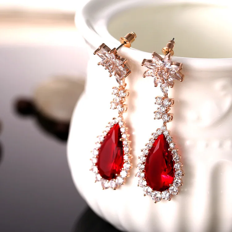 AAA Zirconia Exaggerated Luxury Nightclub Queen Palace Vintage Earrings Jewelry Sun Flower with Sapphire Ruby Black | Украшения и