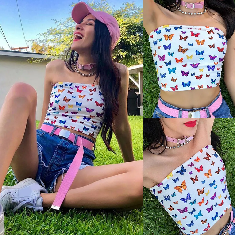 Женский обернутый Мягкий Топ-труба тонкий сексуальный принт бабочка модные