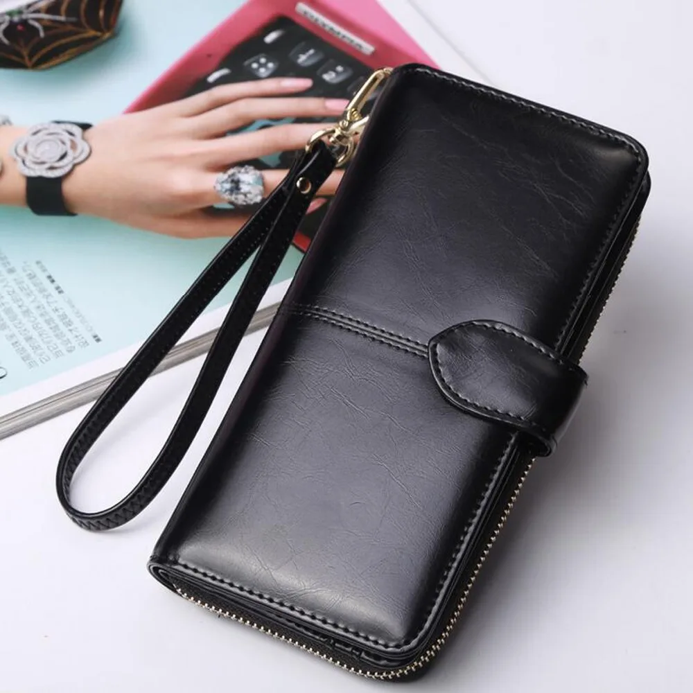 2018 100% Oil Wax Cowhide Leather Women Wallet Phone Pocket Purse Female Card Holder Lady Clutch Carteira Feminina | Багаж и сумки