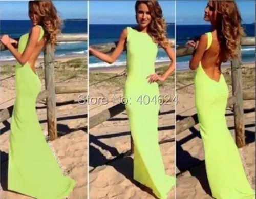 Женское однотонное сексуальное летнее платье без рукавов с открытой спиной