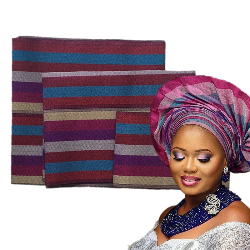 В африканском стиле Aso Oke Gele нигерийский головной убор с Бисером Королевский синий цвет настоящий продукт фото Asooke для леди 40