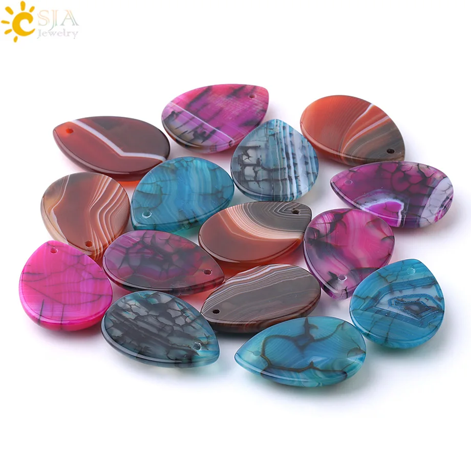 CSJA натуральные полоски агата подвеска в форме капли воды плоские бусины с