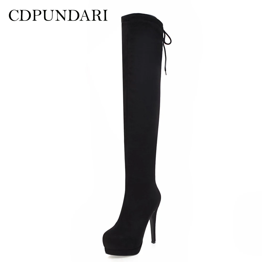 

Stretch Fabric Super High Heels Over The Knee Boots Women Thigh High Long Boots Winter Platform Boots Shoes Woman