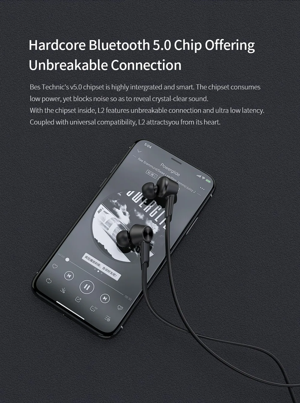 QCY L2 Wireless Headphones IPX5 Waterproof ANC Noise cancelling Wireless Earphones Bluetooth 5.0 Sport Headphones with Mic