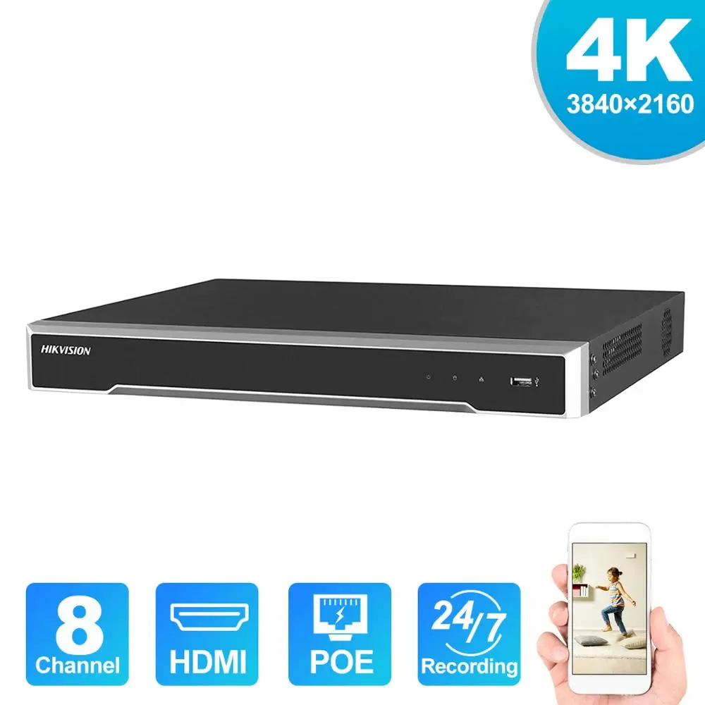 В наличии Hik 8CH NVR DS 7608NI Q2/8 P 8 канальный независимый POE для камеры 8MP Max 2 SATA сетевой