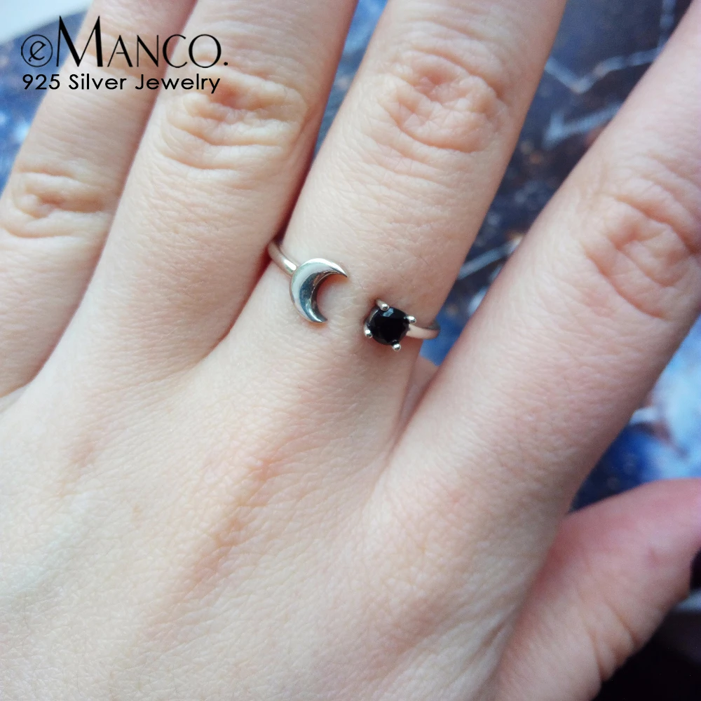 e-Manco 925 Silver Wedding Rings for Women Sterling Silver Open Ring Moon Shape Classic Zircon Fine Jewelry Romantic Love Gifts