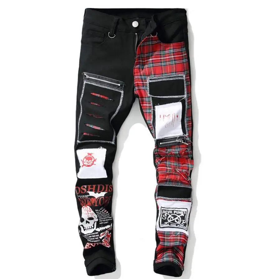 

29-38 2018 Men's GD Hair Stylist street Non mainstream punk straight Mosaic color 3D letter printing jeans plus size costumes