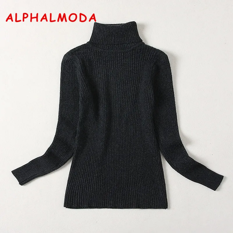 ALPHALMODA 2018 Winter Turtle Neck Pullovers High Quality Bottom Sweater Slim Fit Long-sleeved Solid Primary Jumper | Женская одежда