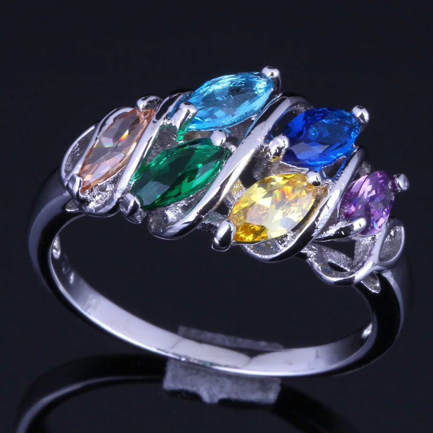 

Captivating Multigem Multicolor Cubic Zirconia Silver Plated Ring V0125