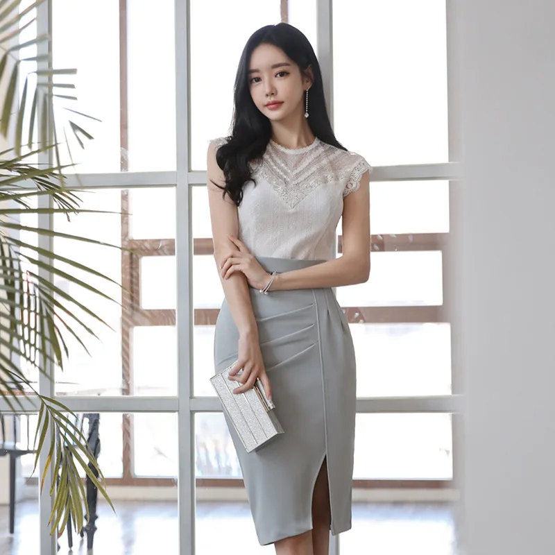 Женский комплект из двух предметов в Корейском стиле кружевная блузка и