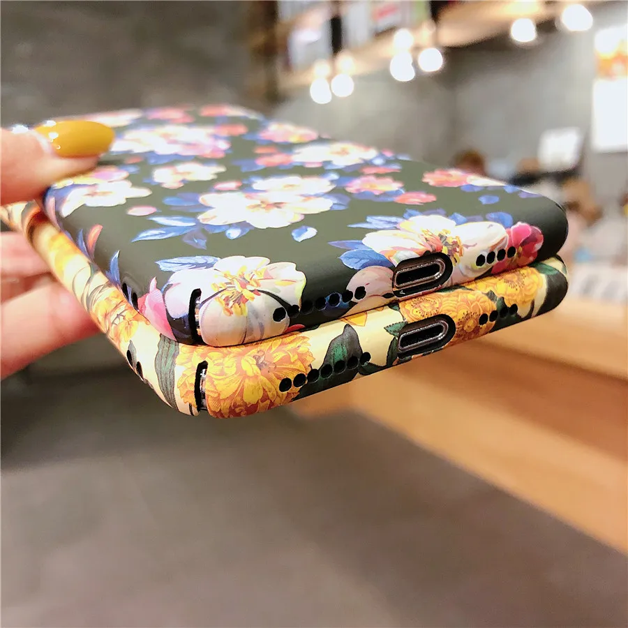 for iPhone XS Case on Max X XR 6s 7 8 Plus Cover Fundas Luxury Retro Oil Painting Flower Hard Phone Cases Coque |