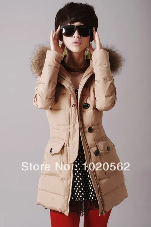 Women Fashion 2013 Winter Long Coat & Jacket Goose Down Warm Dress with Fur Collar 4 Colors Plus Size | Женская одежда
