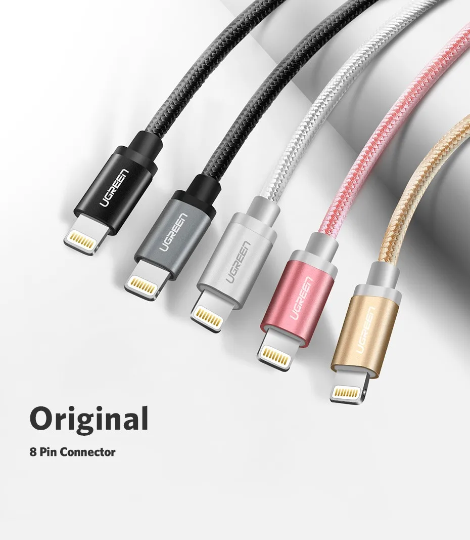 Ugreen 2.4a Lightning MFi USB кабель для iPhone 7 6 5 быстро Зарядное устройство USB кабель для iphone 8X5 5S iPad Ipod зарядки шнур