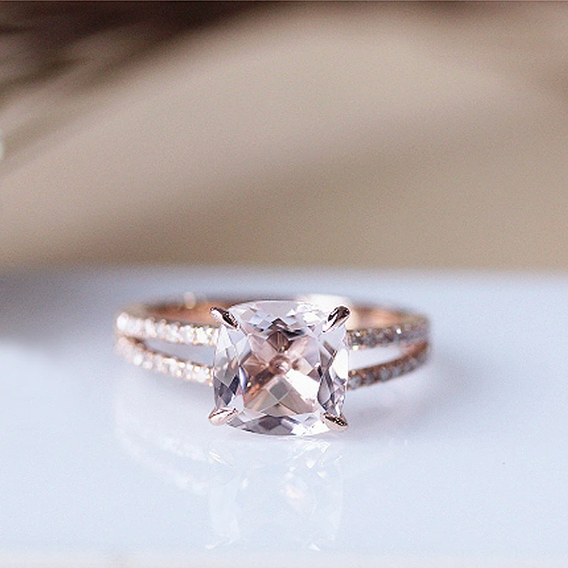 DUPUY 2018 New Fashion Hot Sale Double Shanks Morganite Ring Cushion Cut 8mm Engagement Jewelry For Women F0069MO | Украшения и