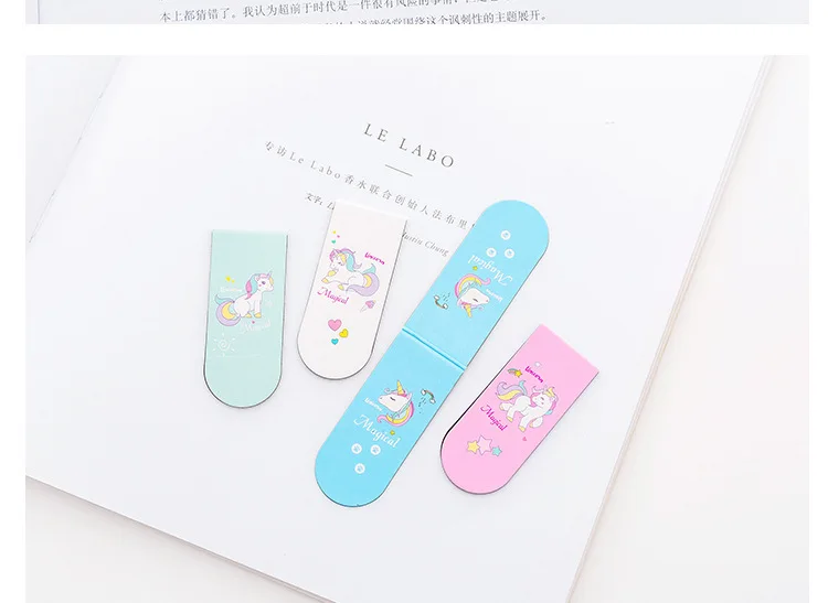 48 шт./лот в виде единорога из мультфильма, закладка для книги Чехол-книжка на магните страничная закладка клип канцелярские инструменты школьные принадлежности marcapaginas F026