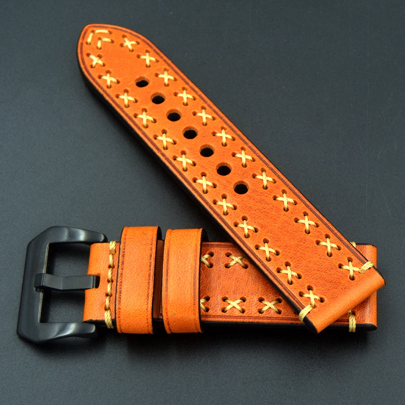 Ремешок для часов из натуральной кожи ремешок с черной пряжкой нержавеющей стали