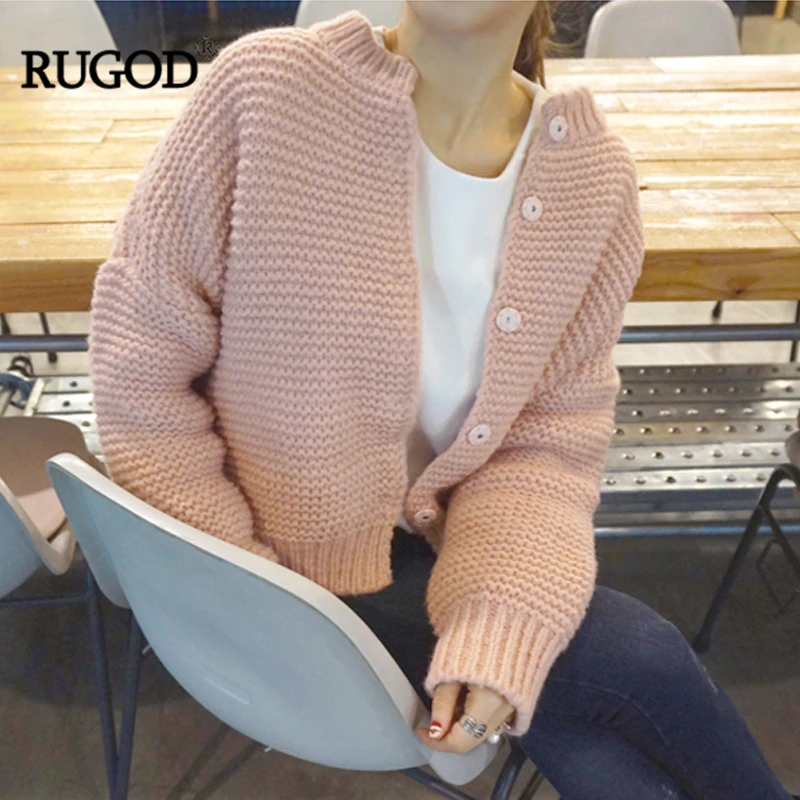 Женский однобортный Кардиган RUGOD однотонный теплый свитер с длинным рукавом