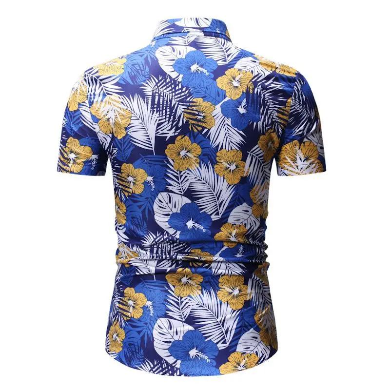 2019 Летняя мода Мужская рубашка Slim Fit короткий рукав Футболка с цветочным принтом