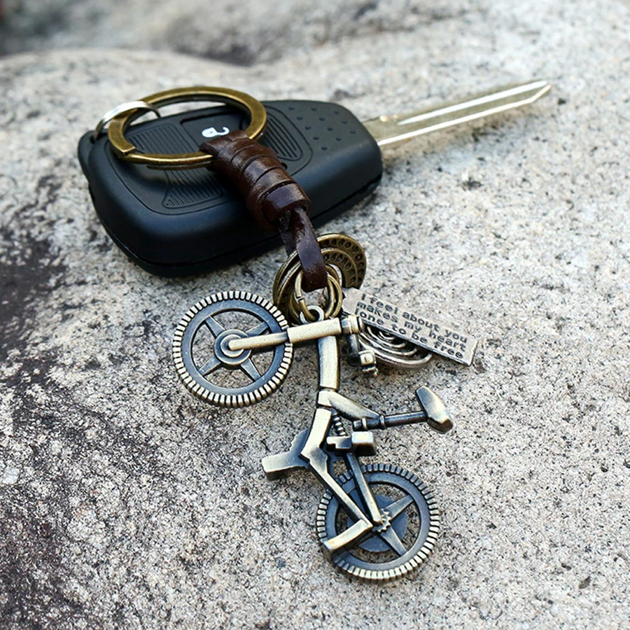 Модный винтажный брелок из сплава и натуральной кожи для велосипеда ручная
