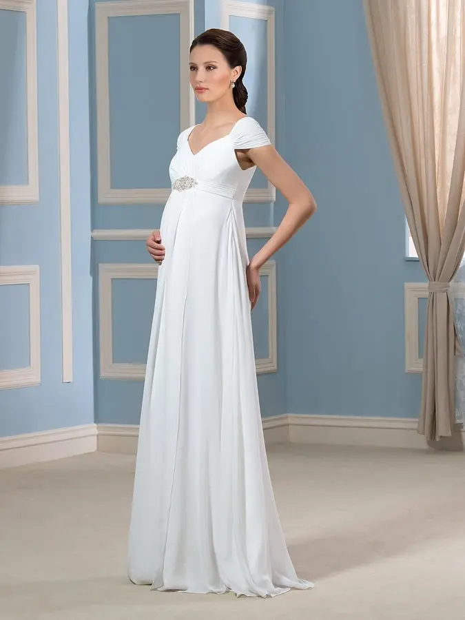 Cap Sleeve Beading Empire Waist Maternity Floor Length Wedding Dress 2019 | Свадьбы и торжества