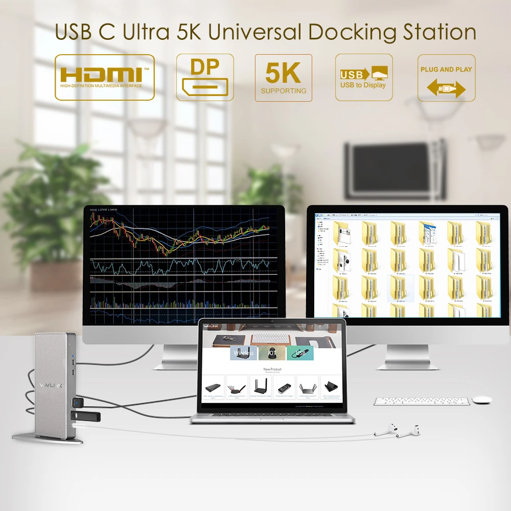 USB C Универсальная док станция HDMI совместимая с двумя 4K @ 60Hz Ultra HD 5K видео дисплеем