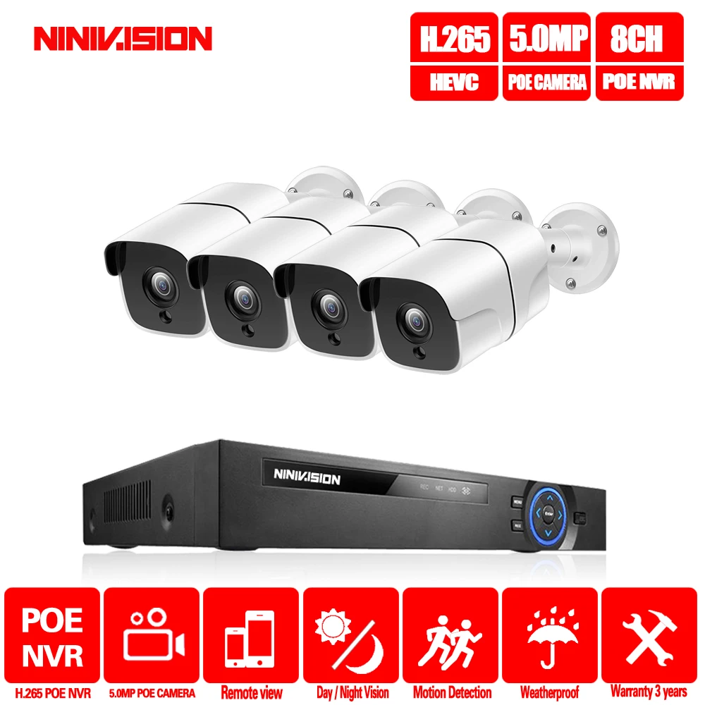 4pcs camera H.265 4CH 8Ch 16CH 5MP POE NVR CCTV камера системы 5MP POE ip-камера 2560*1944 Открытый водонепроницаемый комплект видеонаблюдения - Цвет: 4pcs camera