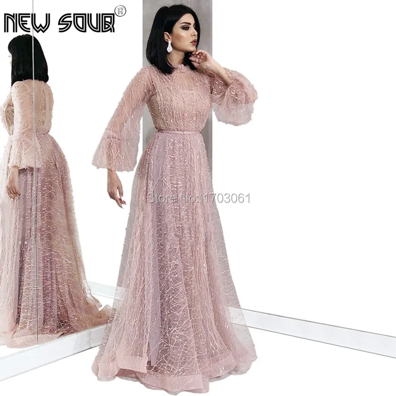 Дубай принцессы с длинными рукавами Вечерние платья Vestido de Festa Африканский Саудовская Аравия для выпускного платья новое поступление жемчугом Пышное вечернее платье