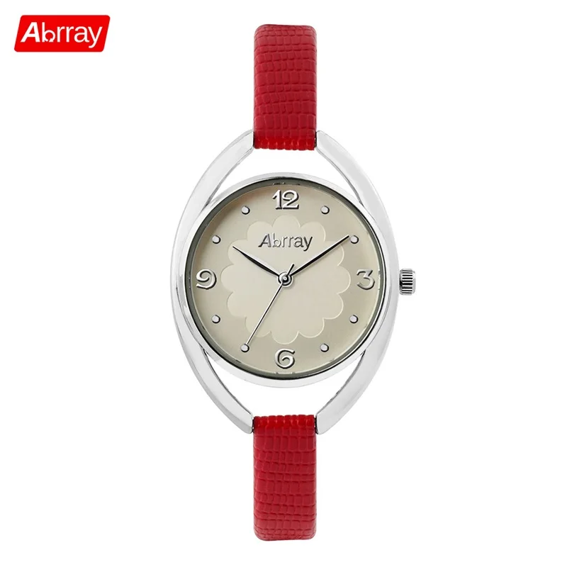 Abrray женские часы модные кварцевые цветочные Relojes Mujer красные кожаные наручные