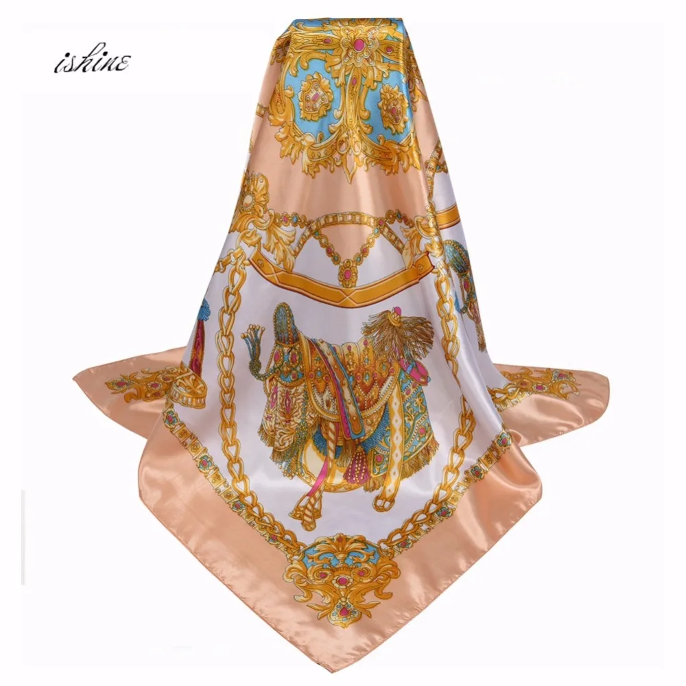 Дешевые Роскошные женские шарфы Модные имитация шелковые с принтом мягкие шали