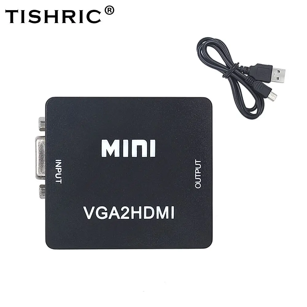 TISHRIC Mini VGA2HDMI преобразователь из VGA в HDMI адаптер с аудио кабелем USB Power Male to Female