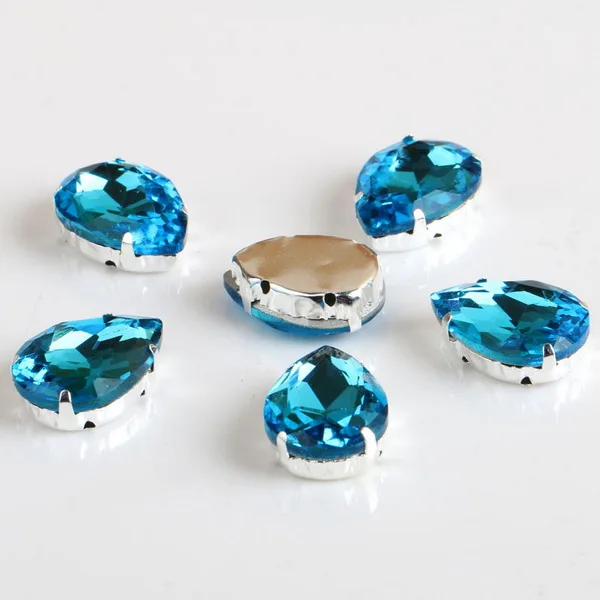 Turquoise 20 шт./лот 10X14 мм Drop Shap Стразы для шитья с коготь пришить Кристалл СТРАЗА под камень алмаз металлическая основа Пряжка для одежды - Цвет: Turquoise