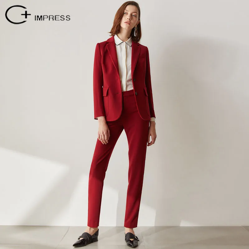 C + IMPRESS для женщин костюмы Формальные таможенные бордовый пиджак низ офисные