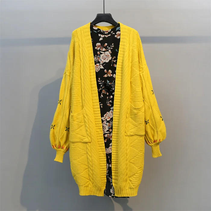 

2018 autumn winter women sweaters and cardigans long-sleeved knitted outwear thicken flower embroidery lady casual coat tops