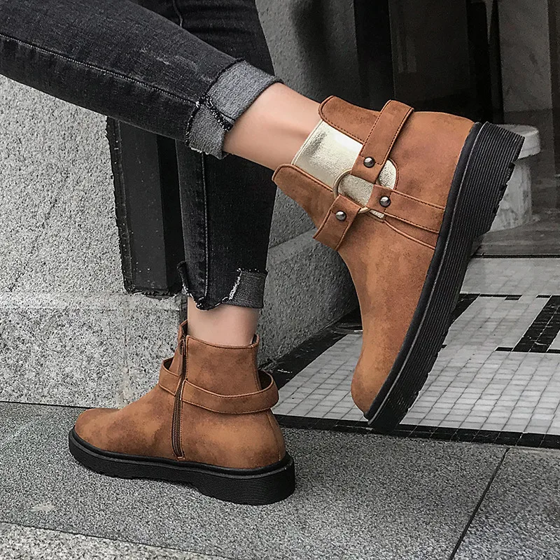 

MEMUNIA 2020 new arrival women ankle boots round toe zip rivet autumn boots comfortable low heel casual shoes woman big size 43