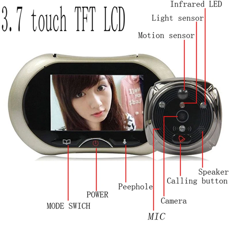 3.7 &quot жк-цифровой сенсорный экран дверной звонок жк-видео глазок дверь просмотра