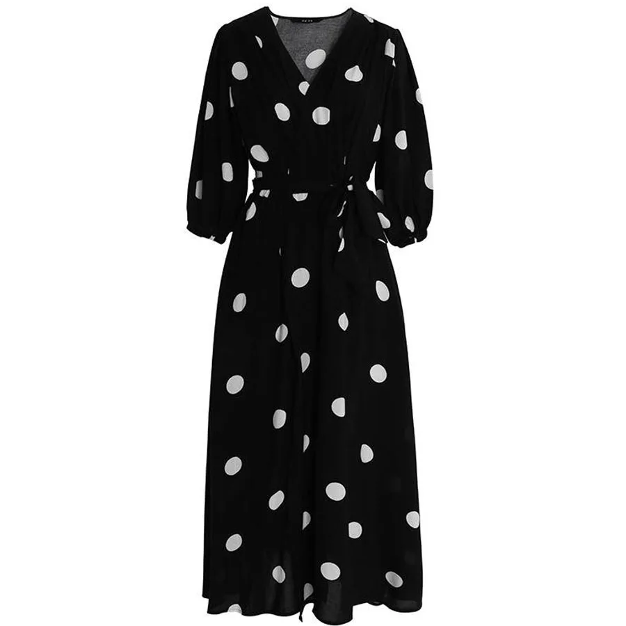 

Elegant summer women dress 2020 fashion Big dot V-Neck long dresses Beach style dress plus size 4XL female vestidos